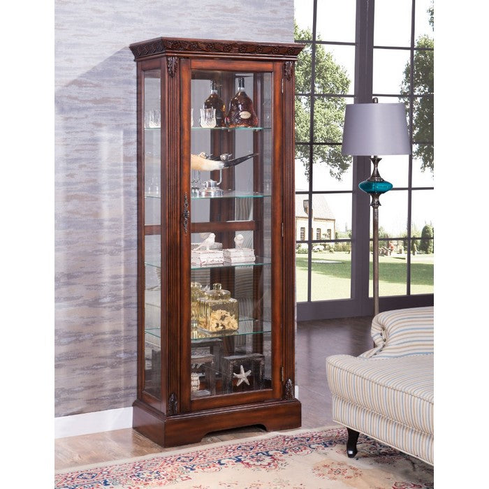 Wooden Curio Cabinet with Glass Door, Cherry Brown
