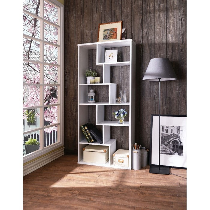 Wooden Rectangular Cube Bookcase with Eight Compartments, White