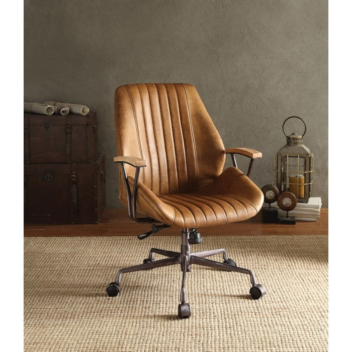 Metal & Leather Executive Office Chair, Coffee Brown