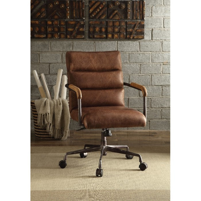 Metal & Top Grain Leather Executive Office Chair, Retro Brown