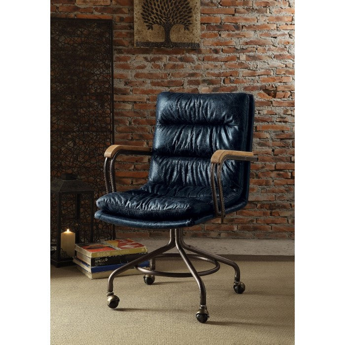 Metal & Leather Executive Office Chair, Vintage Blue