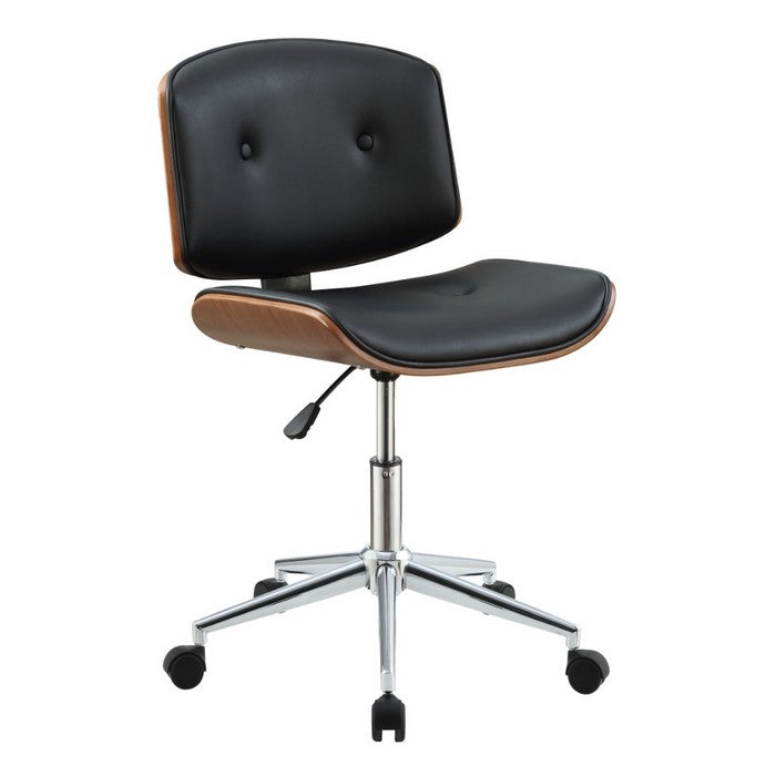 Wooden Back Armless Office Chair with Metal Star Base, Black and Brown