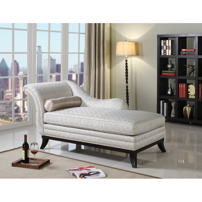 Wooden & Fabric  Chaise with Pillow, Beige & Dark Cherry