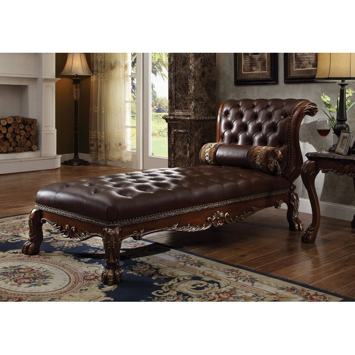 Wooden Chaise with 1 Pillow, Cherry Oak Brown