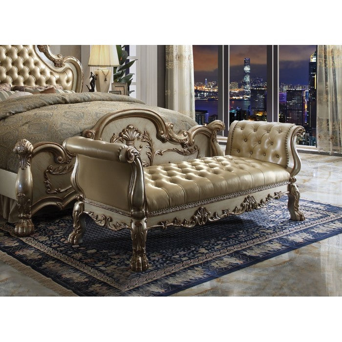 Wooden Frame Bench With Polyurethane Seat, Gold