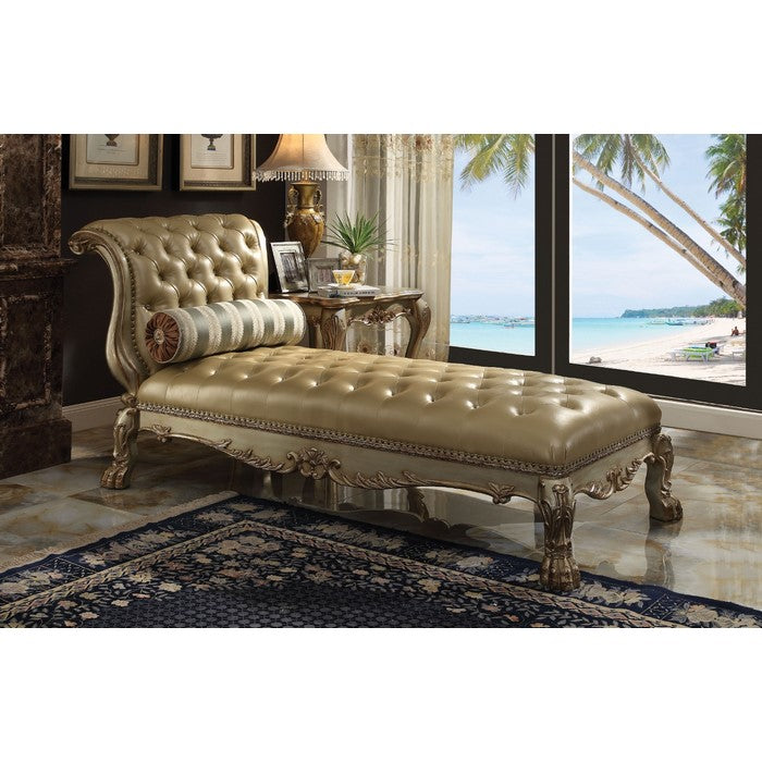 Wooden Chaise with 1 Pillow, Gold