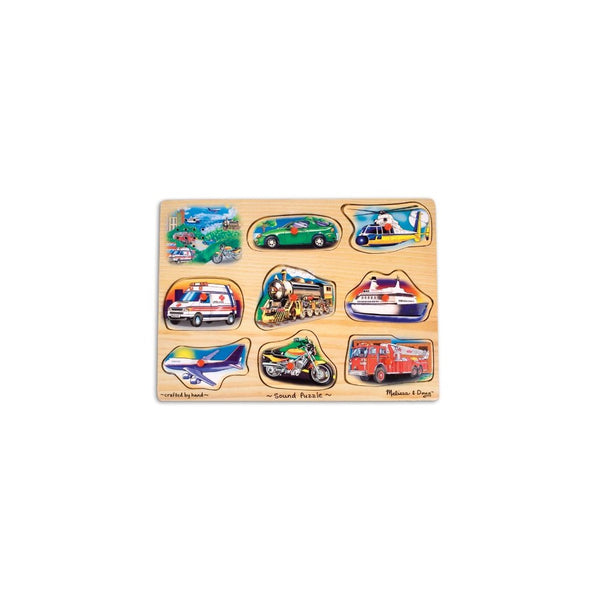 Melissa & Doug Vehicle Sound Puzzle - Wooden Peg Puzzle With Sound Effects (8 pcs)