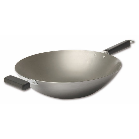 Joyce Chen 22-0060, Pro Chef Flat Bottom Wok Uncoated Carbon Steel, 14-inch