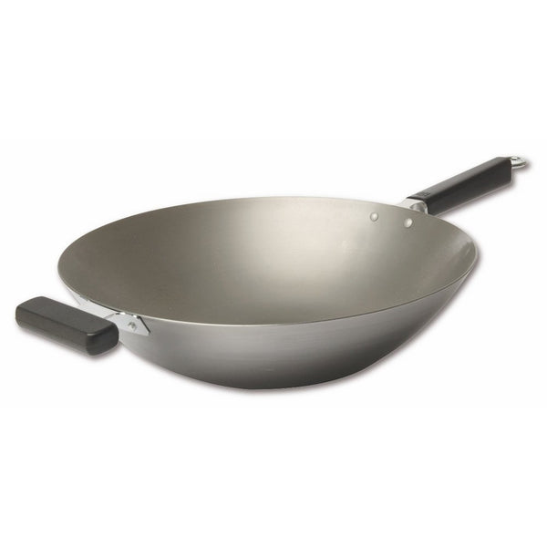 Joyce Chen 22-0060, Pro Chef Flat Bottom Wok Uncoated Carbon Steel, 14-inch