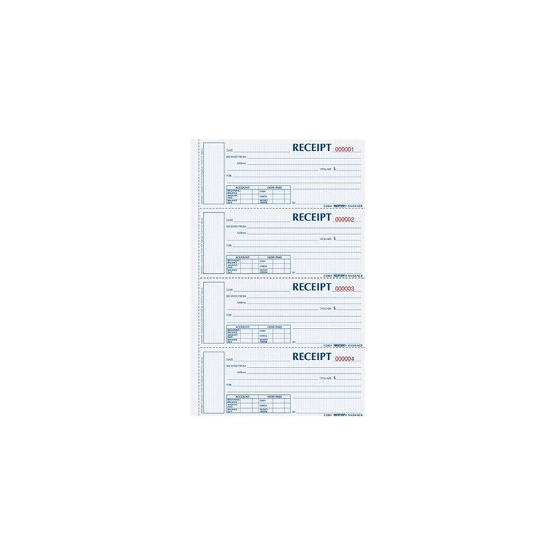 BLUELINE Rediform Money Receipt Book, Hardbound, 2 x 6.875", 4 per Page, 200 Triplicates (S1657NCL)