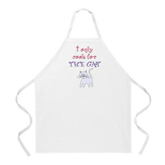 Attitude Aprons Fully Adjustable "I Only Cook for the Cat" Apron, White