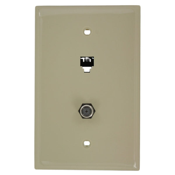 Leviton 40539-CMI Midsize Telephone/Video Wall Jack, 6P4C X F, Ivory