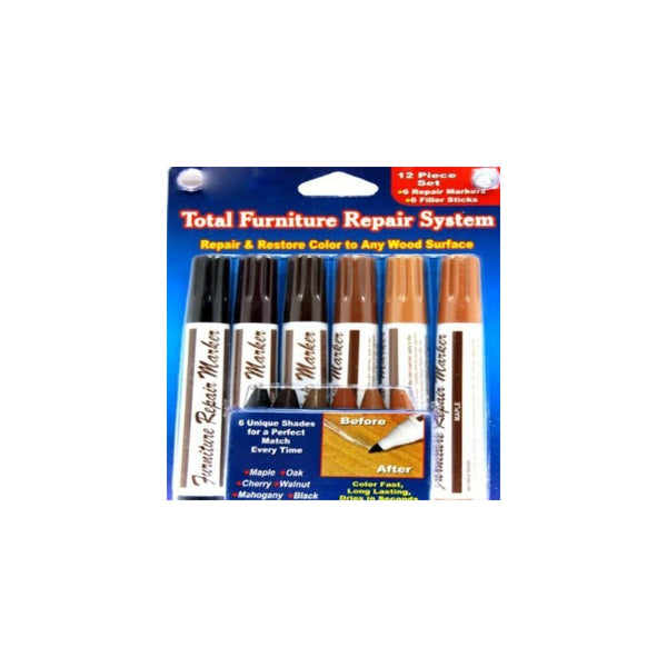 Beautyko Ideaworks 12-Piece Wood Touch-Up Markers and Wax Sticks for Repairing Scratches and Dings in Wood Furniture and Floors