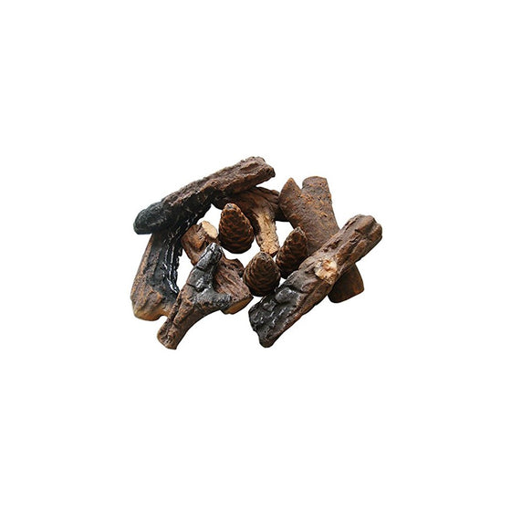 Moda Flame 9 Piece Ceramic Wood Set of Fireplace Logs For All Types of Ventless, Vent-Free, Propane, Gas, Gas Inserts, Gel, Ethanol, Electric, Indoor, Outdoor Fireplaces and Fire Pits