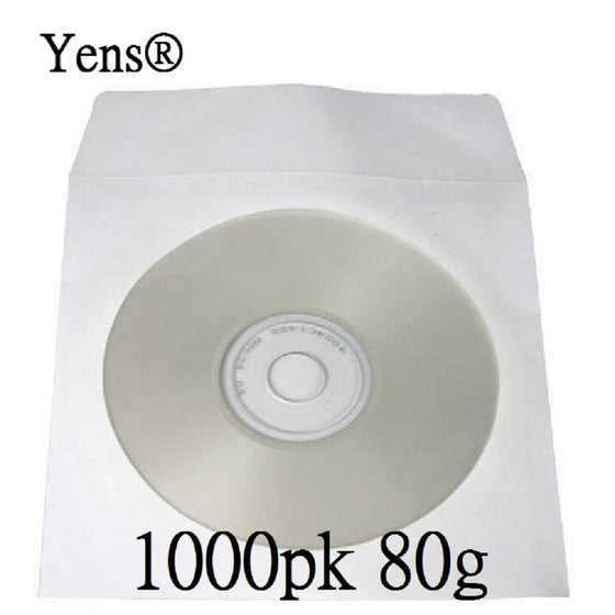 Yens 1000 pcs White CD DVD Paper Sleeves Envelopes with Flap and Clear Window