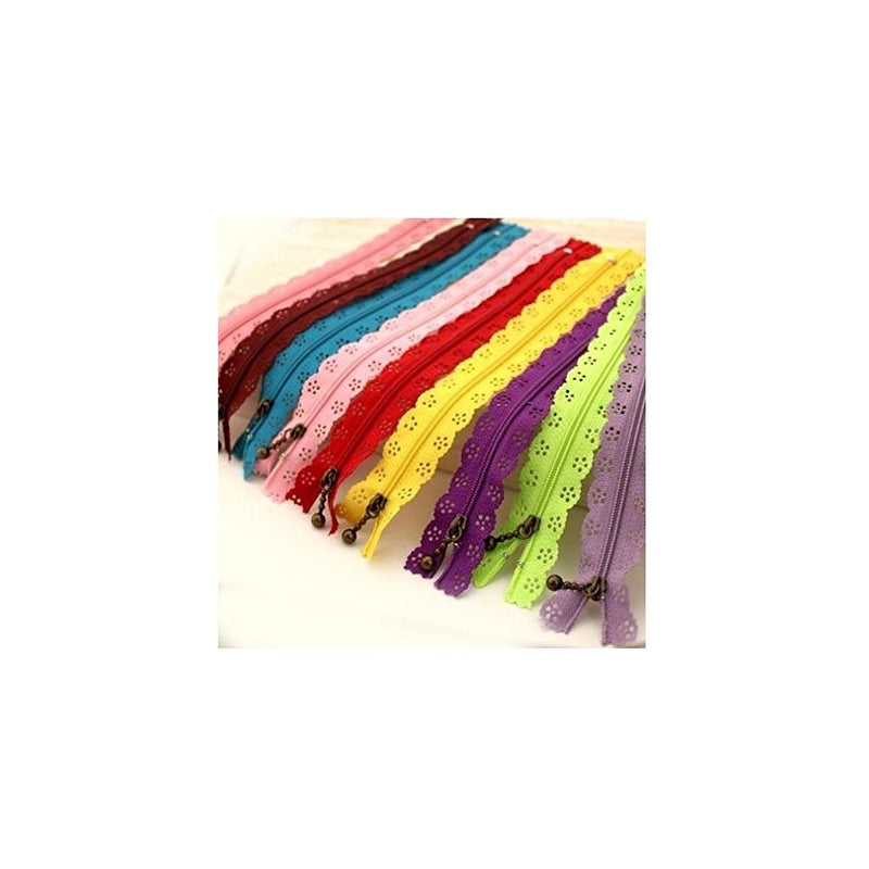 Famixyal Top Quality Novelty 25 Pcs 3# Length 24cm 9 inch DIY Nylon Coil Flower Zipper Lace Zippers for DIY Sewing Tailor Craft Bed Bag