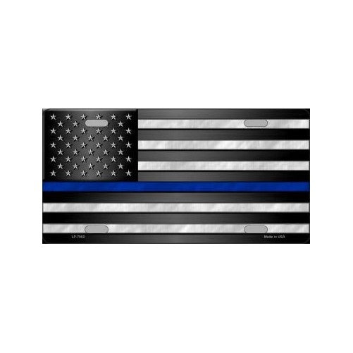 Smart Blonde LP-7902 American Flag With Blue Police Novelty Metal License Plate