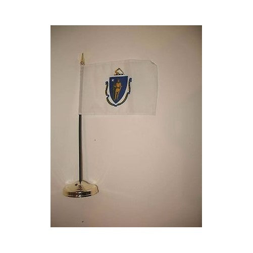 Massachusetts State Flag 4"x6" Desk Set Gold Base