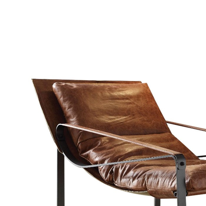 Metal & Leather Accent Lounge Chair, Cocoa Brown