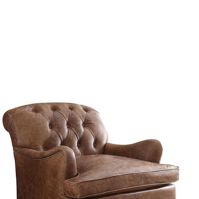 Wood & Leather Accent Chair, Retro Brown