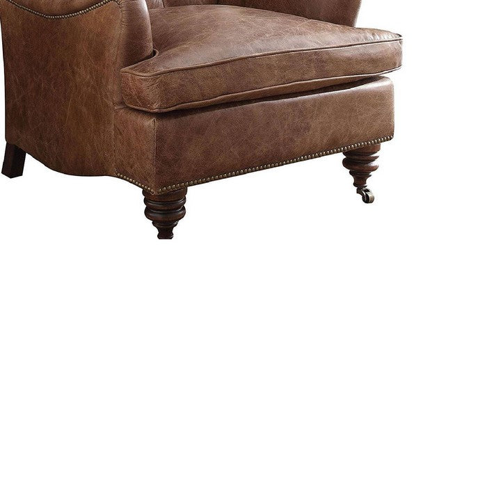 Wood & Leather Accent Chair, Retro Brown