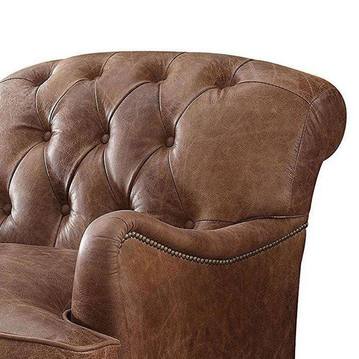 Wood & Leather Accent Chair, Retro Brown