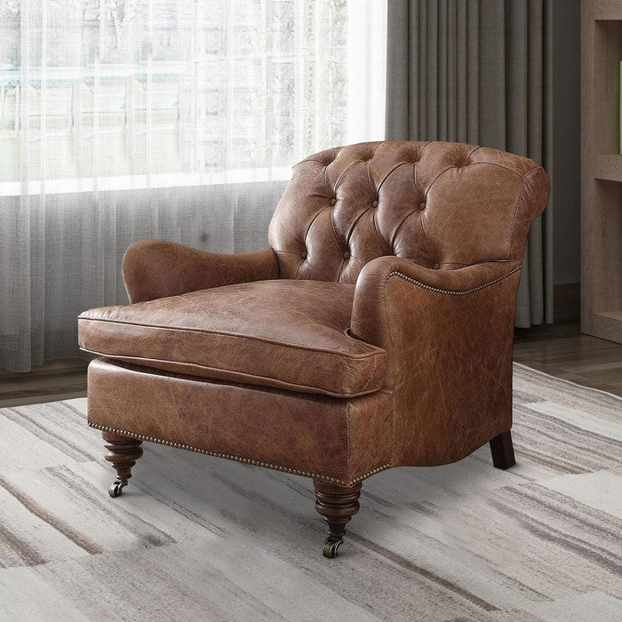 Wood & Leather Accent Chair, Retro Brown