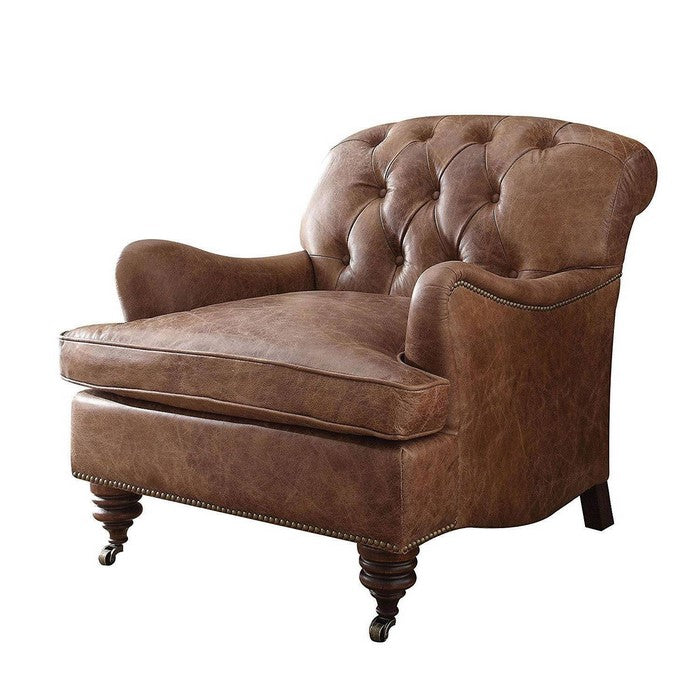 Wood & Leather Accent Chair, Retro Brown