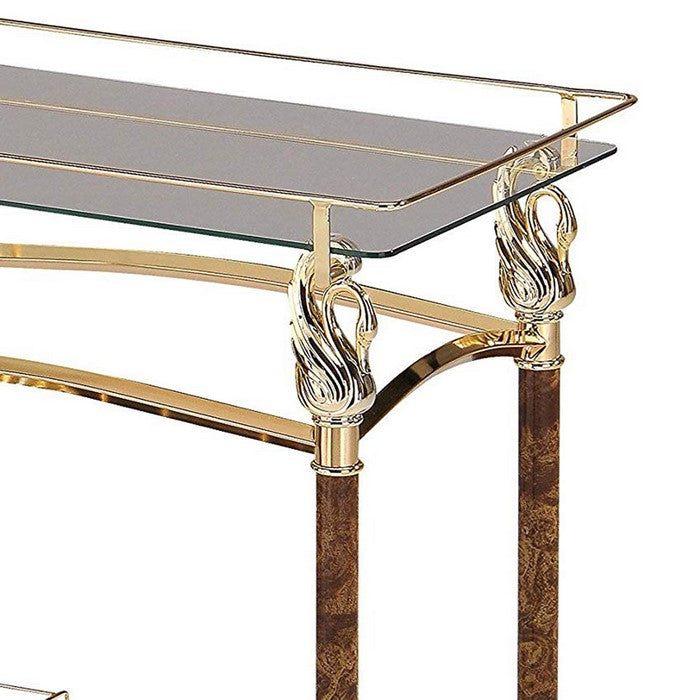 Alluring Serving Cart, Golden Plated & Clear Glass