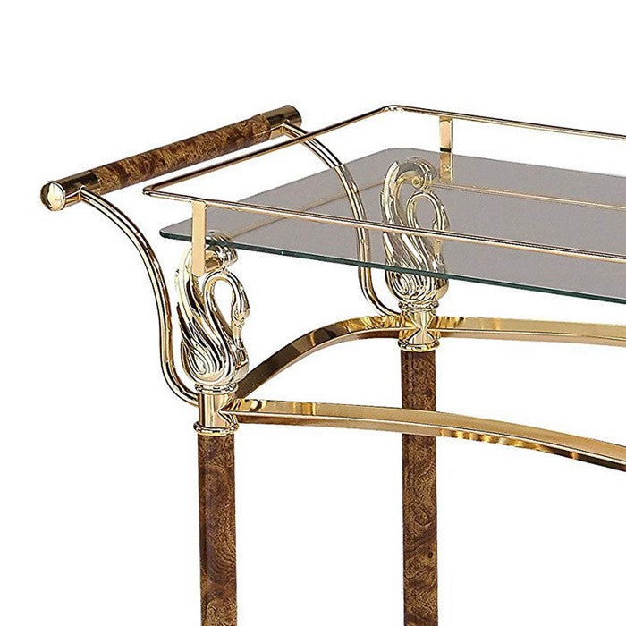 Alluring Serving Cart, Golden Plated & Clear Glass