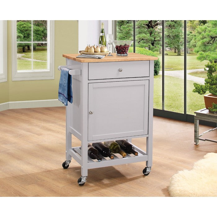 Kitchen Cart With Wooden Top, Natural & Gray