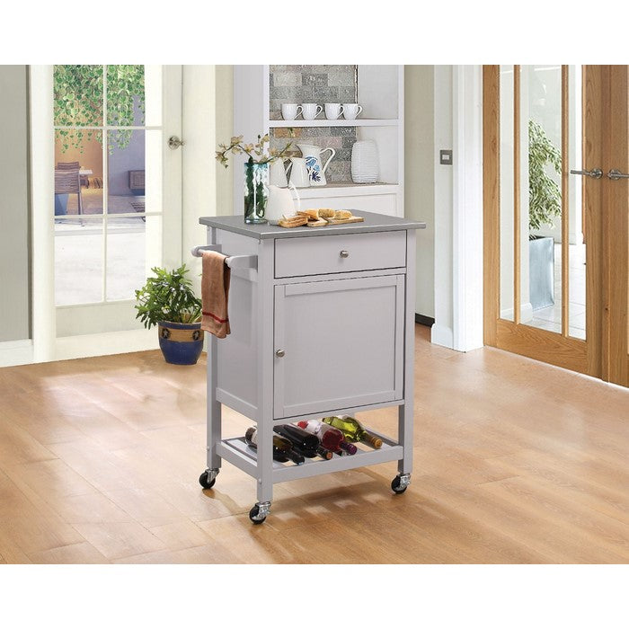 Kitchen Cart With Stainless Steel Top, Gray
