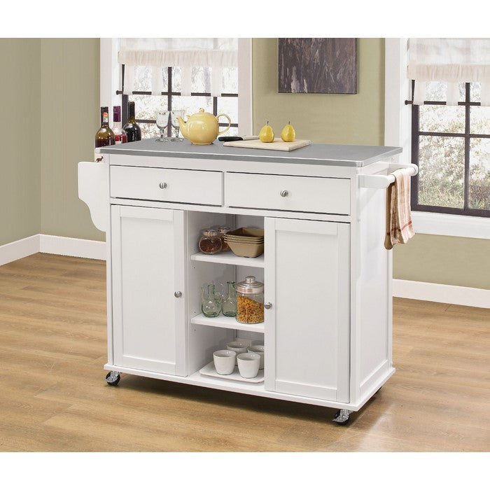 Kitchen Cart With Stainless Steel Top, Gray & White
