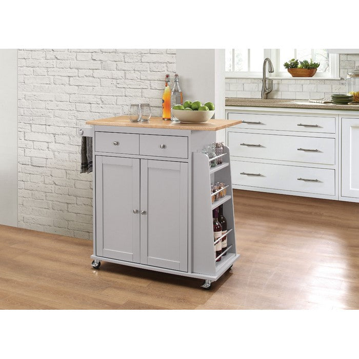 Kitchen Cart With Wooden Top, Natural & Gray