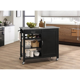 1 Drawer Wooden Serving Cart with 1 Door Cabinet and Casters, Black