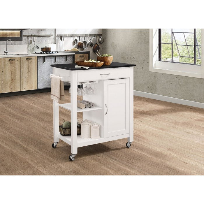 Wooden Kitchen Cart with 1 Drawer and 1 Door, Black & White