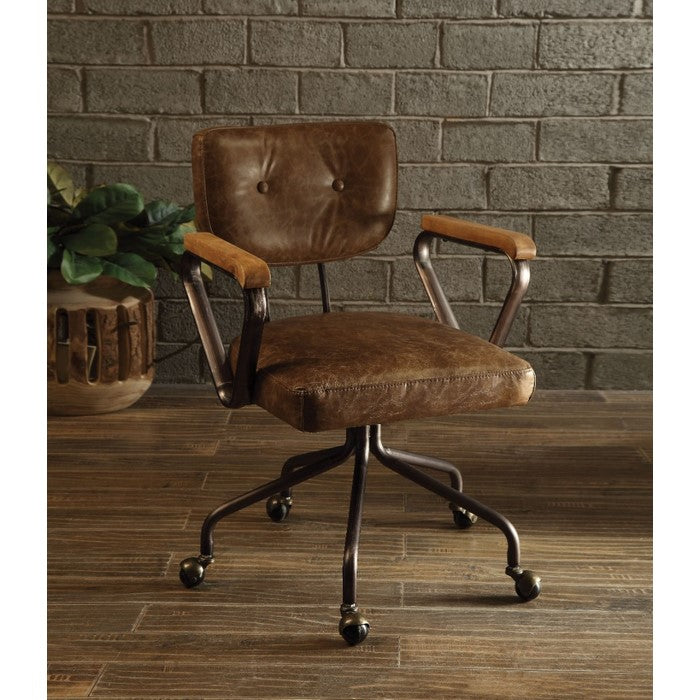 Leatherette Button Tufted Office Chair with 5 Star Caster Base, Brown