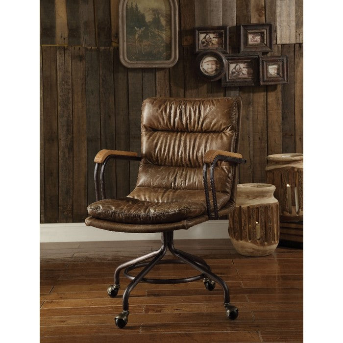 Metal & Leather Executive Office Chair, Vintage Whiskey Brown