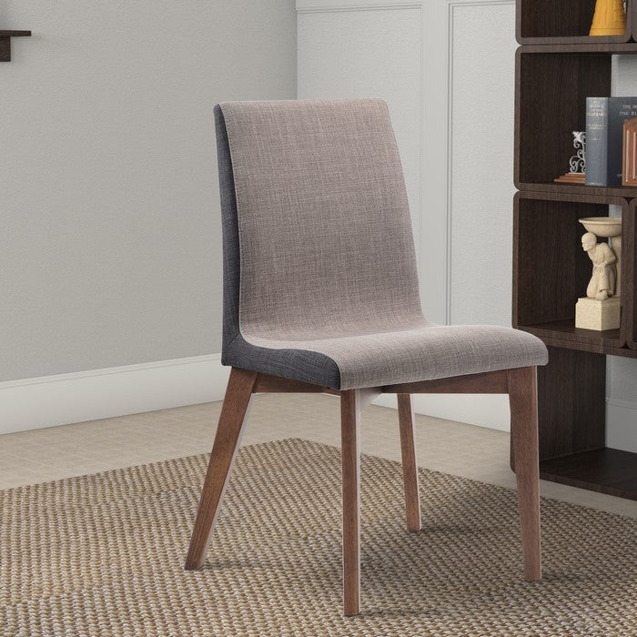 Wooden Armless Dining Side Chair, Gray & Walnut Brown, Set of 2