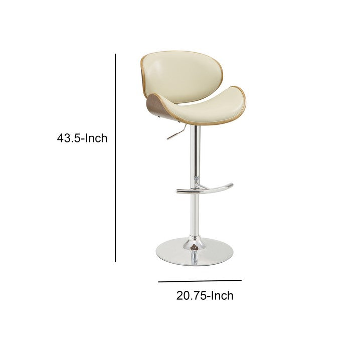 Adjustable Bar Height Stool, Cream & Walnut