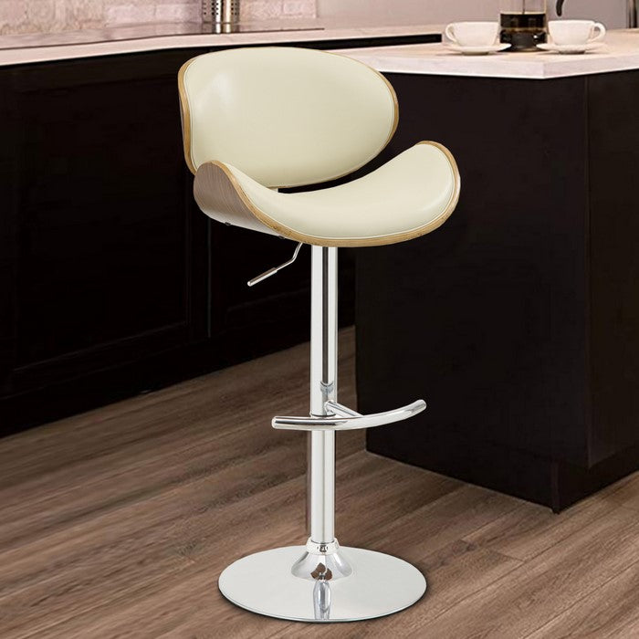 Adjustable Bar Height Stool, Cream & Walnut