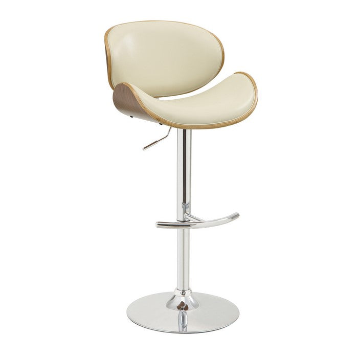 Adjustable Bar Height Stool, Cream & Walnut