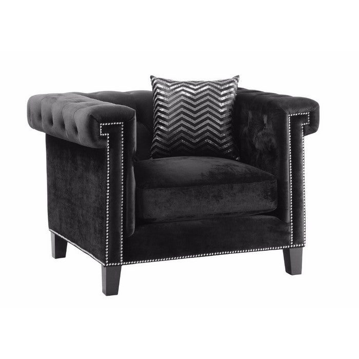 Living Room Chair With Tufted Back, Black