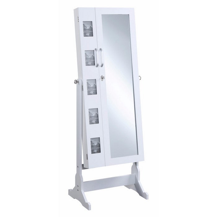 Jewelry Cheval Mirror With Picture Frames, White