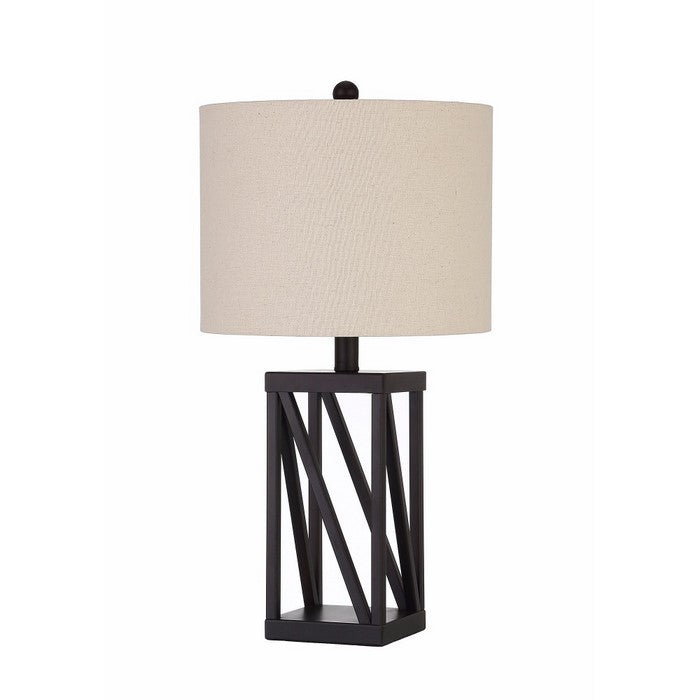 Table Lamp With Geometric Base And Drum Shade, Black