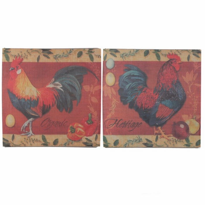 Burlap WallDecor Rooster Design, Multicolor, Set Of 2