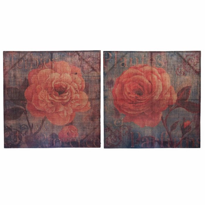 Burlap Canvas Rose WallDecor, Multicolor, Set Of 2