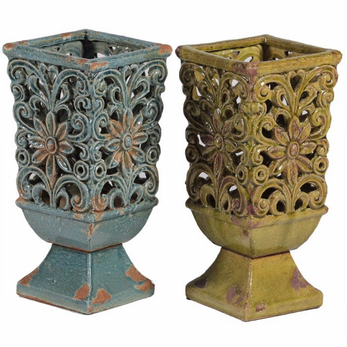 Ceramic Vase, Blue And Green, Assortment Of 2
