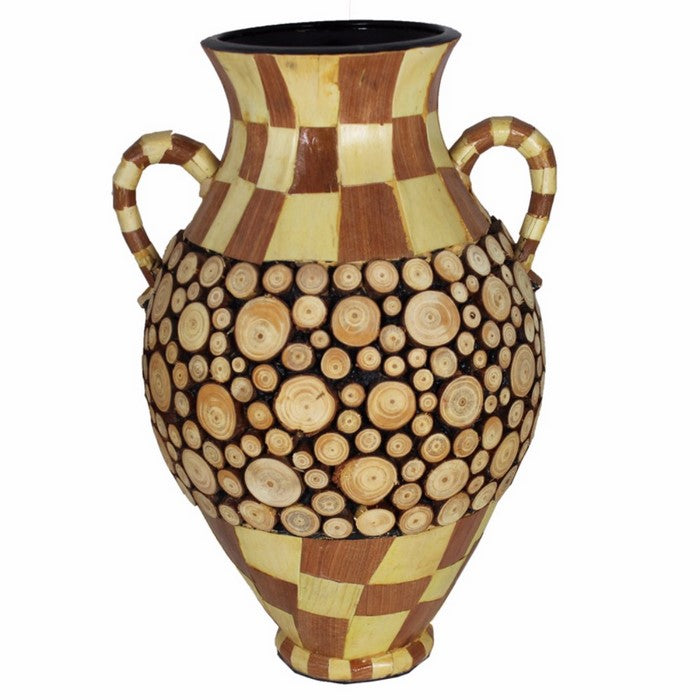 Ceramic/Wood Encrusted Vase, Multicolor
