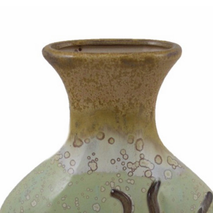 Ceramic Vase, Green And Brown